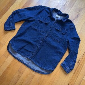 Madewell Shirt Jacket L Blue Chambray Denim Lined Button Front Cotton Casual